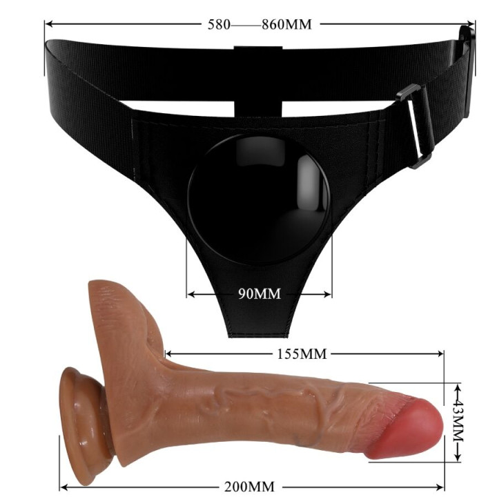PRETTY LOVE - SLIP HARNAIS UNIVERSEL AVEC GODE VIBRANT ET SQUIRTING 15,5 CM MULATO