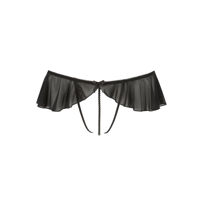 String ouvert à volants &amp; perles noires - Cottelli