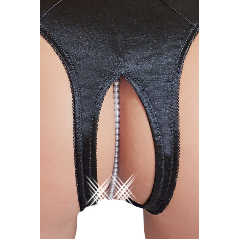 Tanga ouvert en satin avec perles - Cottelli