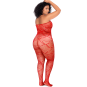 Bodystocking grande taille en résille rouge à motif cœur, orné de strass, ouvert à l’entrejambe - Mapalé