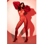 Bodystocking en résille rouge à motif cœur, orné de strass, ouvert à l’entrejambe - Mapalé