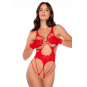 Body en résille rouge, seins nus avec gants assortis - Mapalé