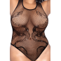 Body noir grande taille en résille motif serpent, orné de strass, ouvert à l’entrejambe - Mapalé