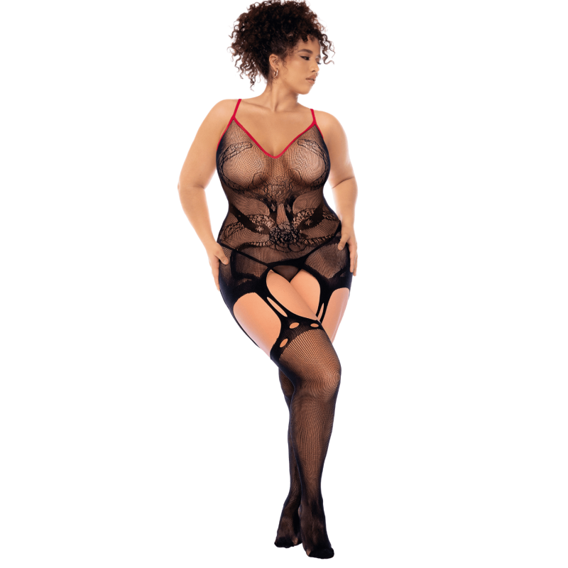 Combinaison intégrale grande taille en résille noire à motif serpent - Mapalé