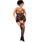 Combinaison intégrale grande taille en résille noire à motif serpent - Mapalé