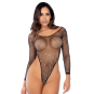 Body string en résille noir à manches longues avec strass - Mapalé