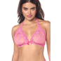 Ensemble sexy 2 pièces rose en dentelle délicate avec haut et string assorti
