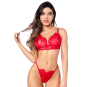 Ensemble sexy 3 pièces peek-a-boo en dentelle avec string et porte-jarretelles