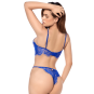 Ensemble sexy 3 pièces bleu intense avec dentelle effet cils