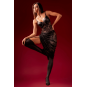 Robe longue sexy en dentelle &amp; cuir avec string et porte-jarretelles