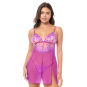 Babydoll sexy en résille brodée florale et string