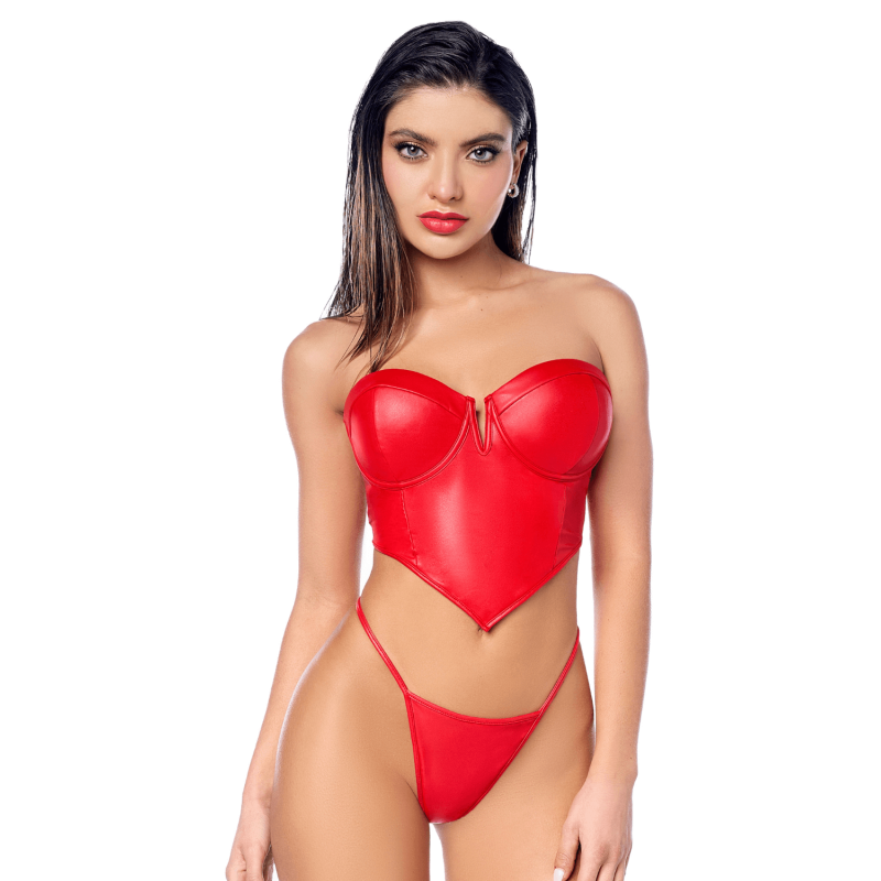 Ensemble 2 pièces en similicuir rouge lisse