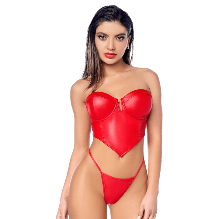 Ensemble 2 pièces en similicuir rouge lisse