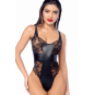 Body sexy noir dentelle &amp; similicuir