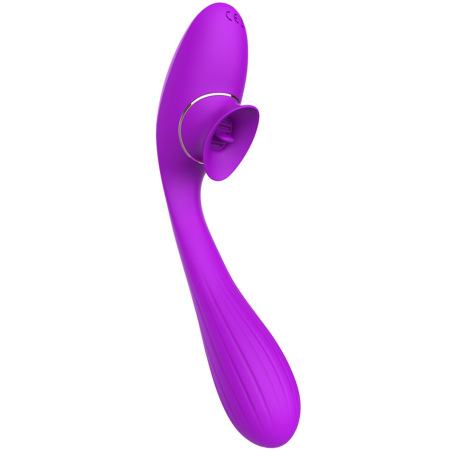 Stimulateur Clitoridien avec langue &amp; Vibromasseur Point G 2-en-1 DISA Violet Cœur Ardent