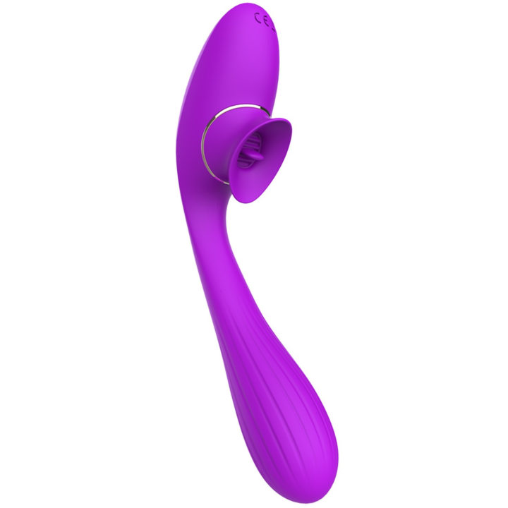 Stimulateur Clitoridien avec langue &amp; Vibromasseur Point G 2-en-1 DISA Violet Cœur Ardent