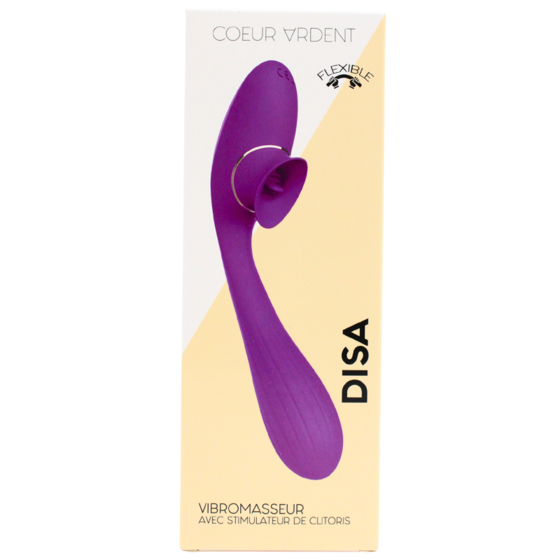 Stimulateur Clitoridien avec langue &amp; Vibromasseur Point G 2-en-1 DISA Violet Cœur Ardent