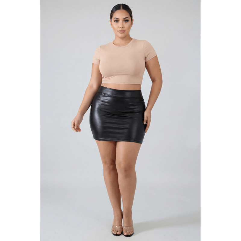 Jupe noire en simili cuir mat Sifia