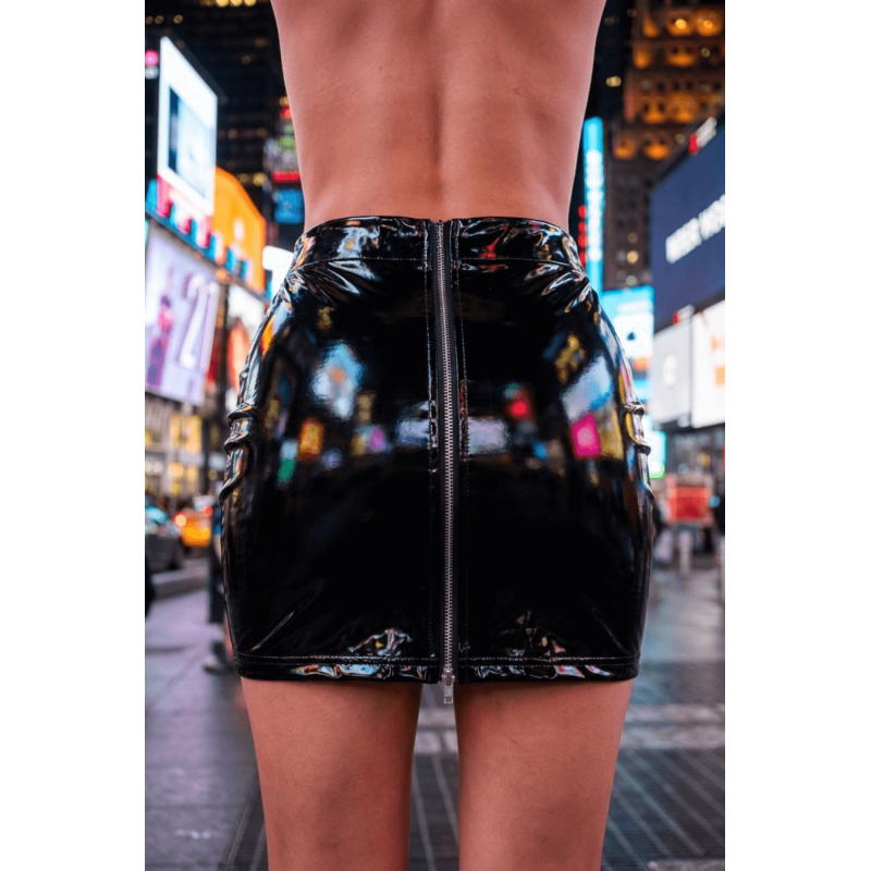 Jupe noire en simili cuir avec zip Lara