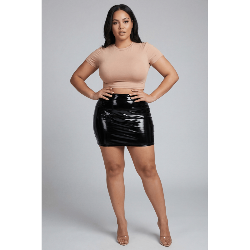 Jupe noire en simili cuir avec zip Lara