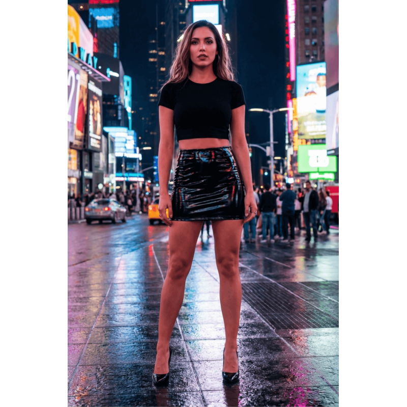Jupe noire en simili cuir avec zip Lara