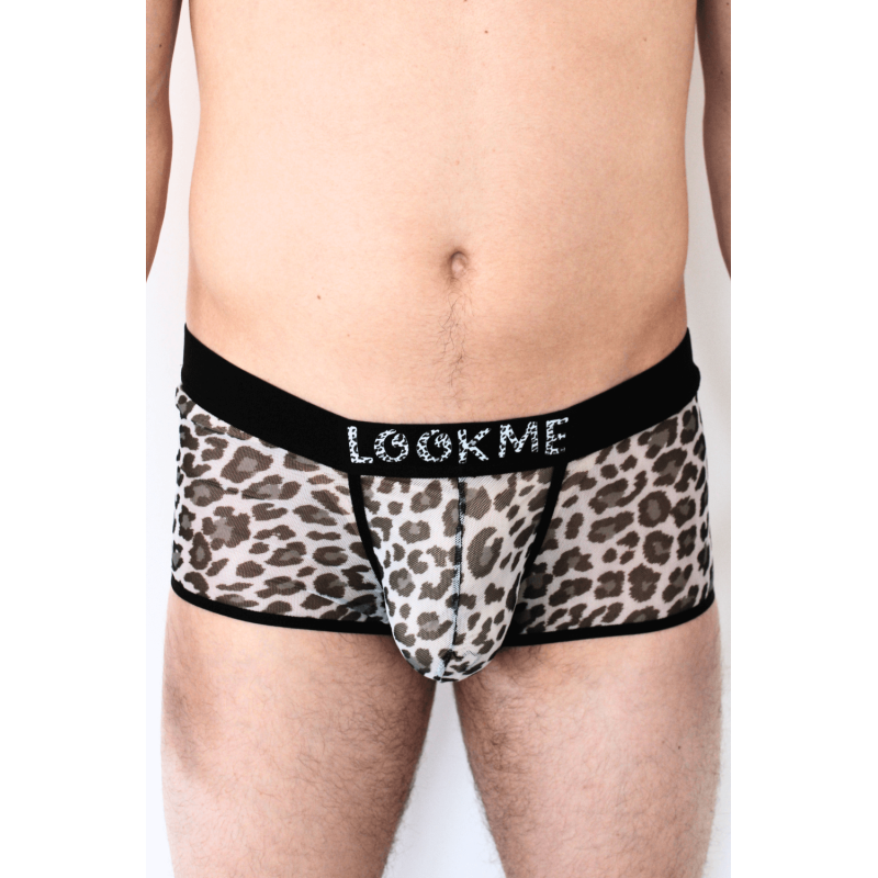 Boxer en résille imprimé léopard gris