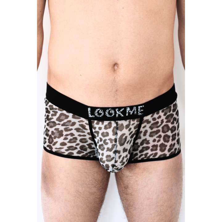 Boxer en résille imprimé léopard gris