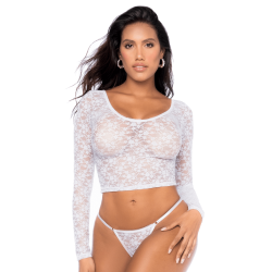 Ensemble 2 pièces en dentelle blanche, crop top et string