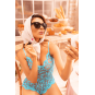 Combishort en dentelle transparente turquoise