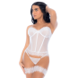 Ensemble 4 pièces blanc, bustier, string et 2 jarretières