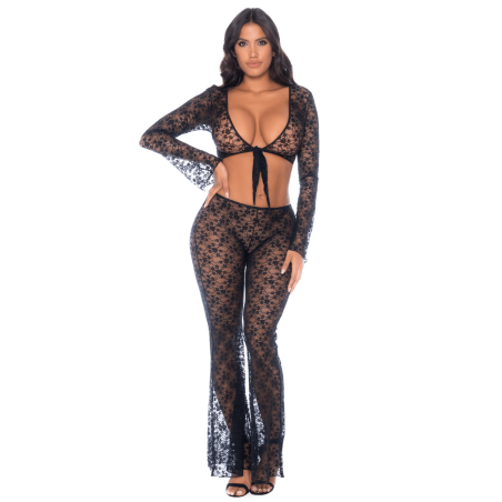 Top et pantalon en dentelle florale noire