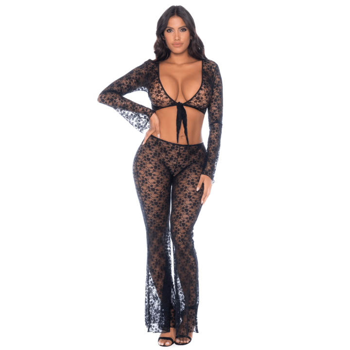 Top et pantalon en dentelle florale noire