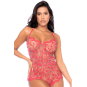 Combishort en dentelle transparente couleur cerise