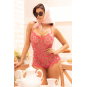 Combishort en dentelle transparente couleur cerise