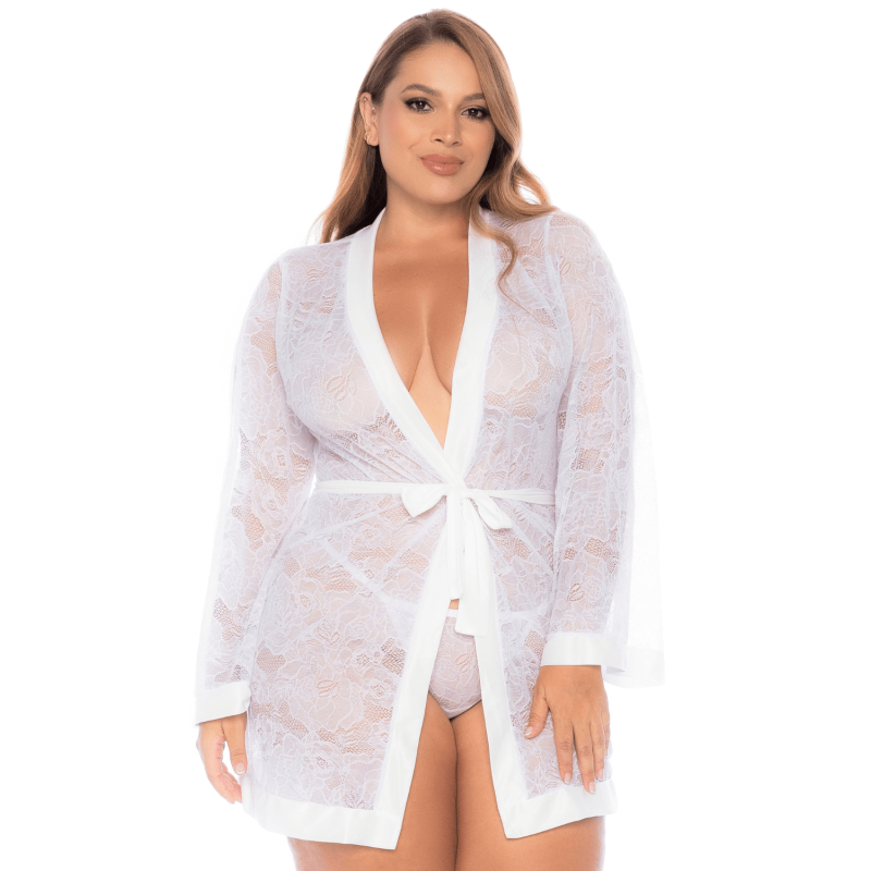 Peignoir grande taille en dentelle blanche