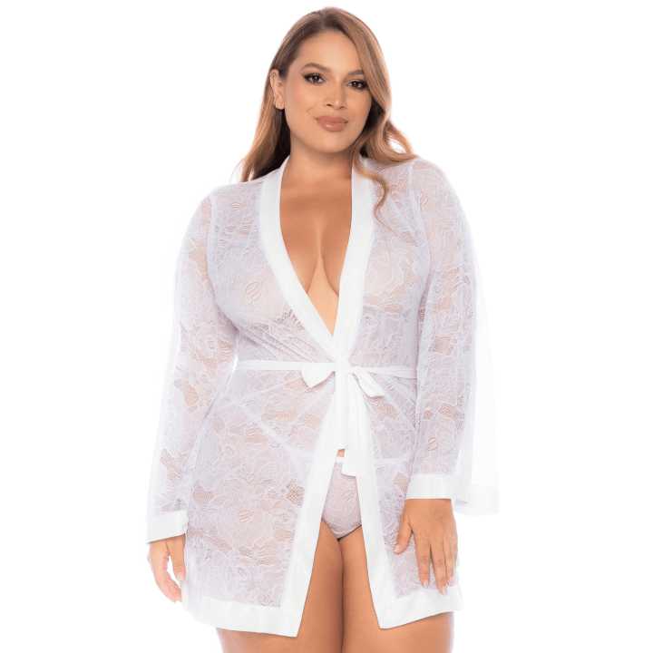 Peignoir grande taille en dentelle blanche