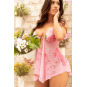 Nuisette résille rose imprimé floral et string
