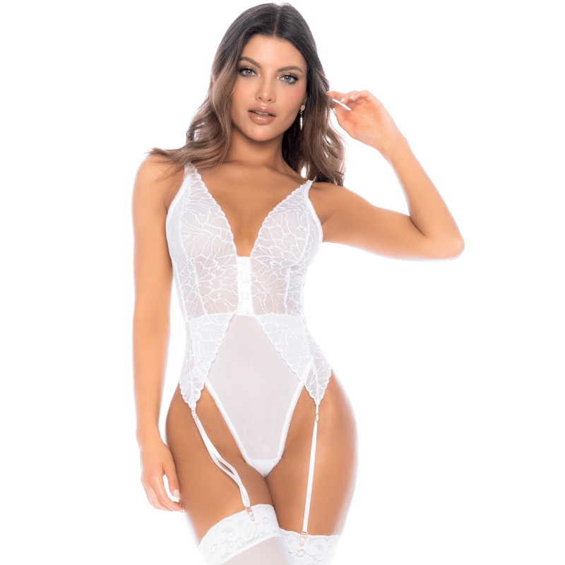 Body blanc avec jarretelles intégrées