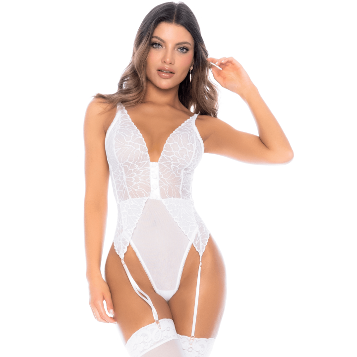 Body blanc avec jarretelles intégrées