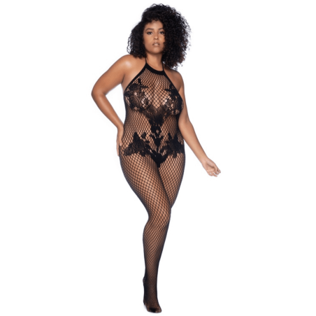 Combinaison grande taille en résille noire