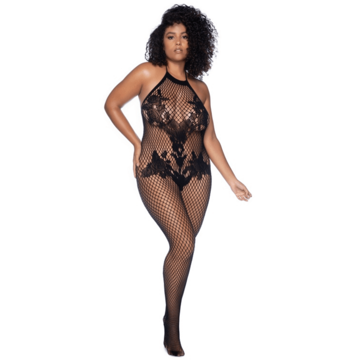 Combinaison grande taille en résille noire