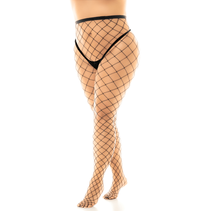 Collant grande taille large maille noire
