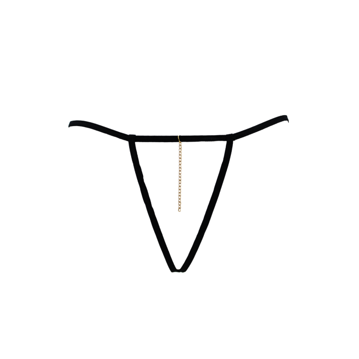 String noir en dentelle avec bijou et chaîne dorée
