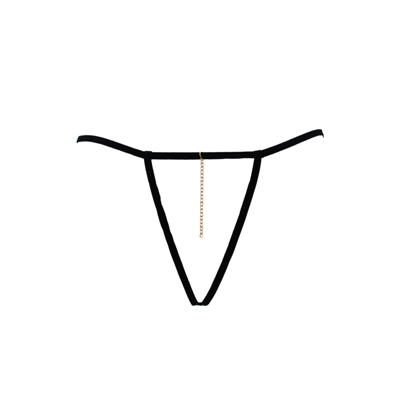 String noir en dentelle avec bijou et chaîne dorée