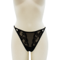 Tanga noir en dentelle avec bijou losanges dorés