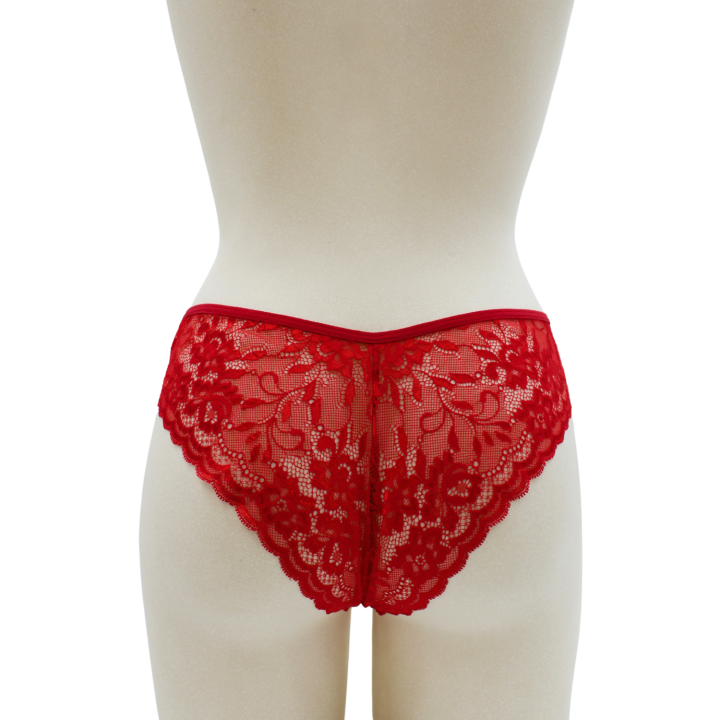 Culotte rouge en dentelle avec nœud en satin