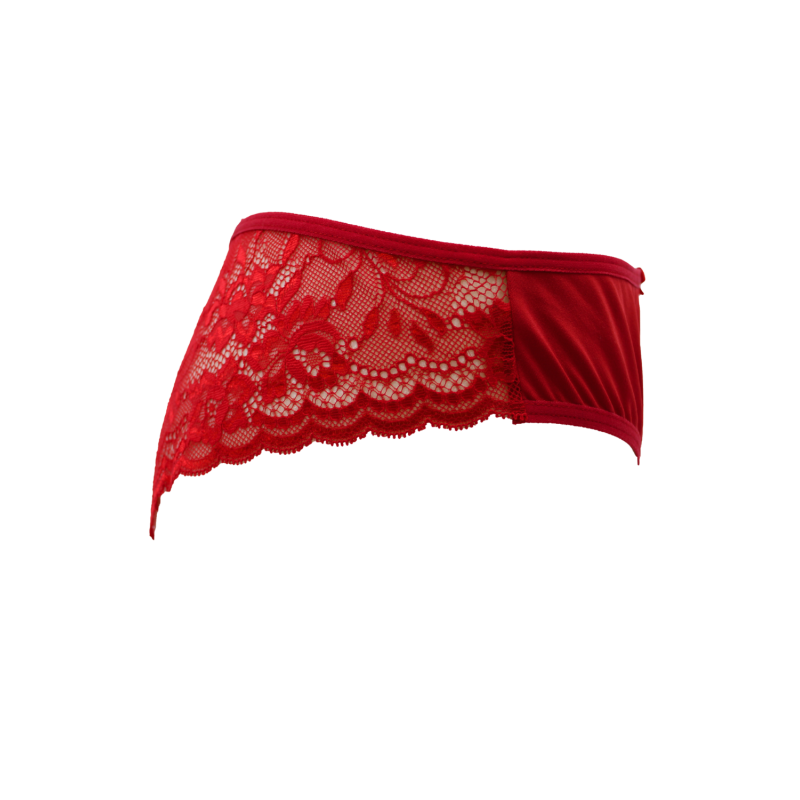 Culotte rouge en dentelle avec nœud en satin