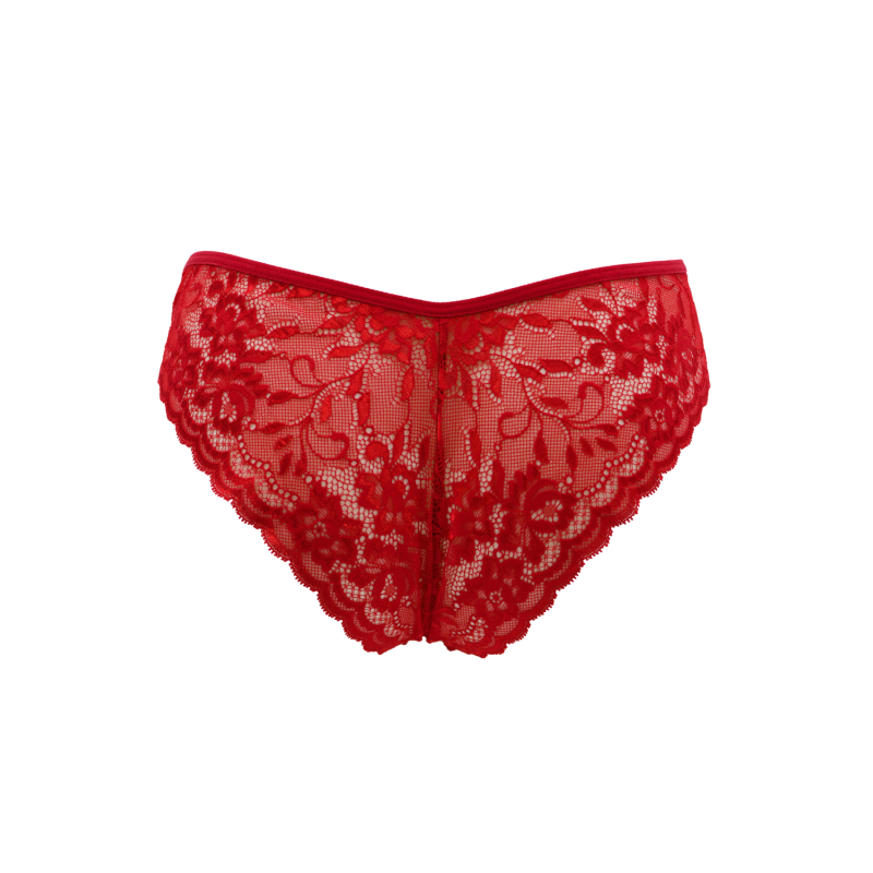 Culotte rouge en dentelle avec nœud en satin