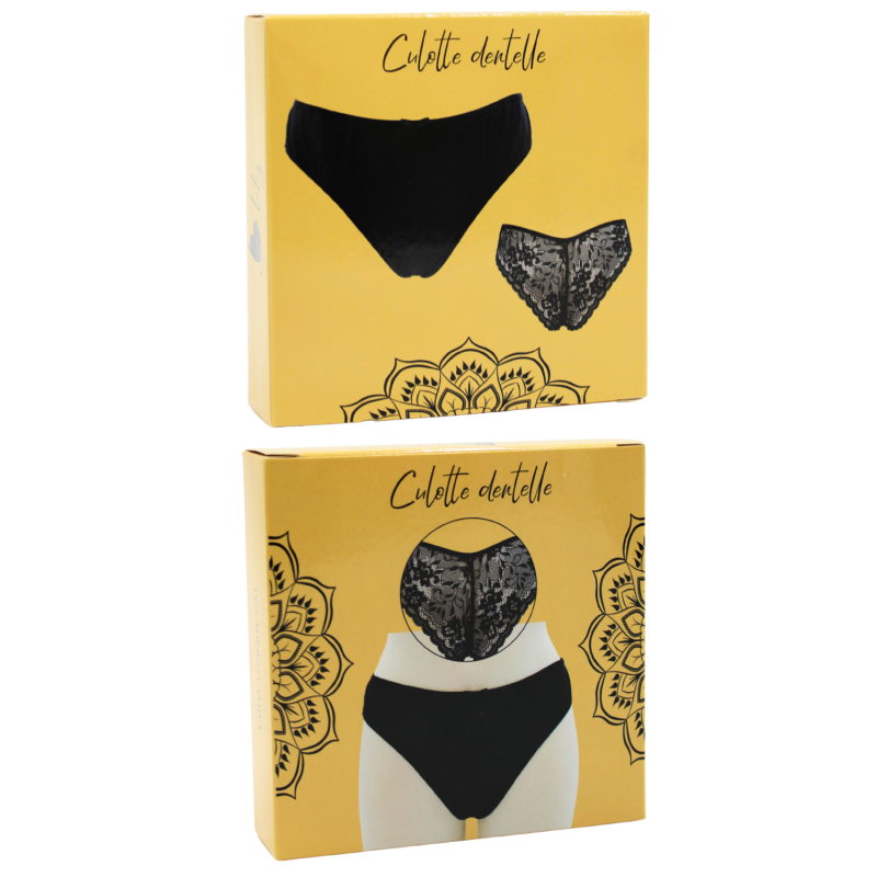 Culotte noire en dentelle avec nœud en satin