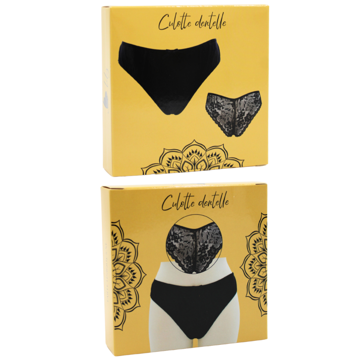 Culotte noire en dentelle avec nœud en satin